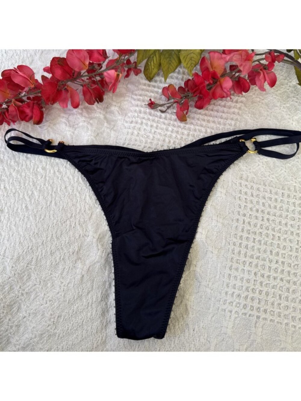 VICTORIA'S SECRET L VERY SEXY HI LEG GOLD HEART CHARMS TANGA THONG PANTIES NWT